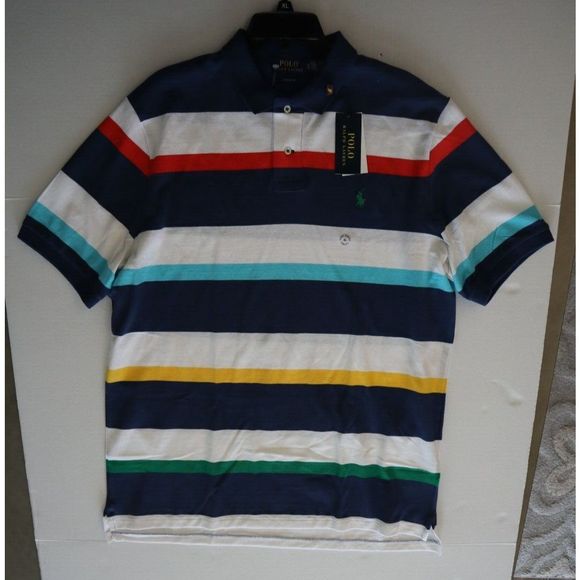 Polo Ralph Lauren Men's Sz XL Blue Multi Striped Classic Fit Mesh Polo Shirt - Picture 9 of 12